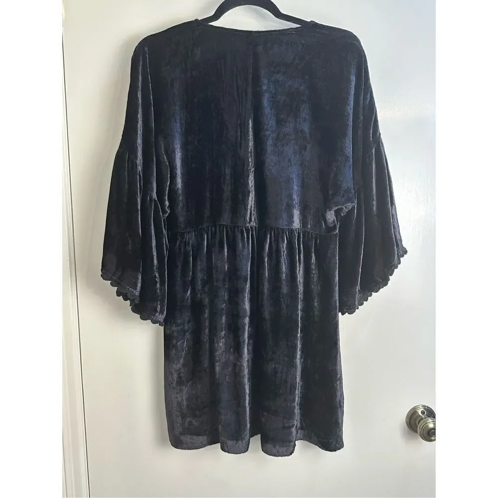 Uncle Frank Anthropologie sz S dress black velvet embroidered